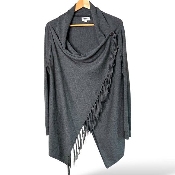 REPEAT EASY KNIT 100% Merino Wool Wrap Fringed Long Sleeve Cardigan Sz XL - Picture 3 of 10